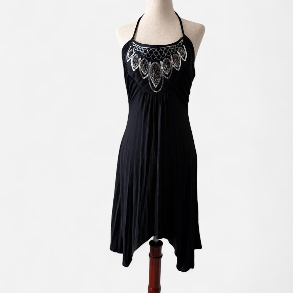 Black Halter Neck Beaded Dress Size M